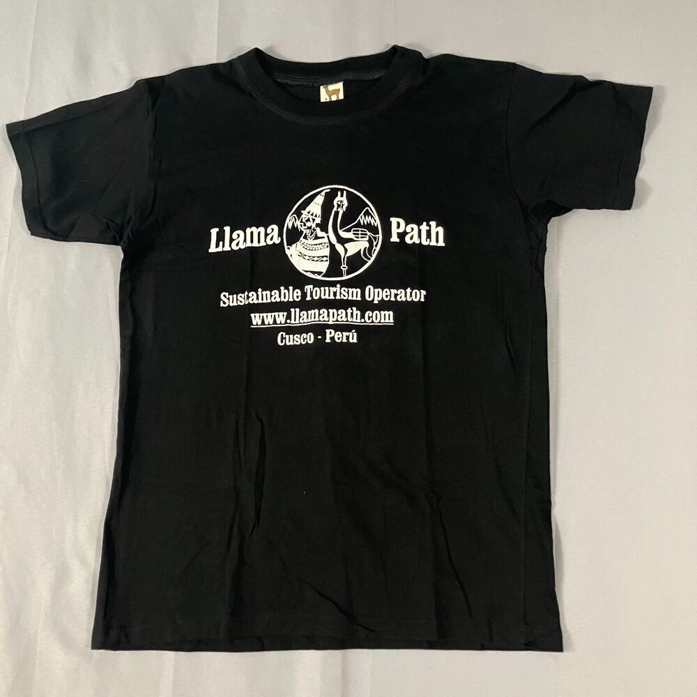 Llama Path Graphic Tee Womens Small Black T-Shirt Sustainable Tourism Cusco Peru